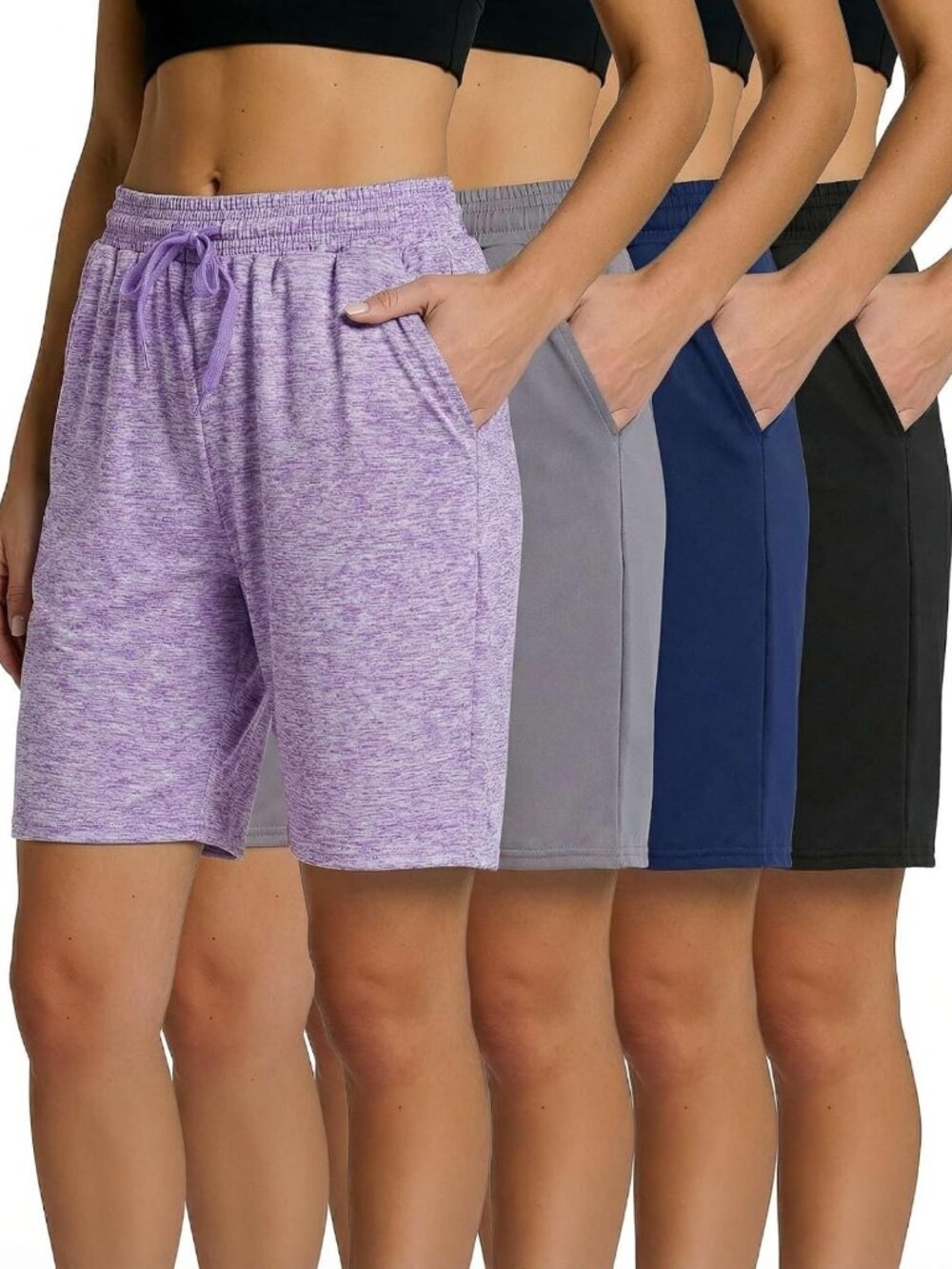 High-Waisted Women's Bermuda Shorts - 4 Pack, Dry Fit, Athletic, 7" Length